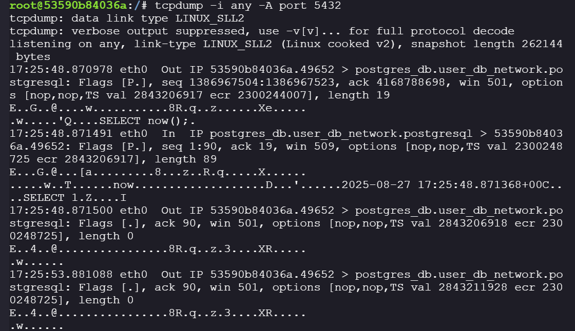 tcpdump capture showing unencrypted traffic