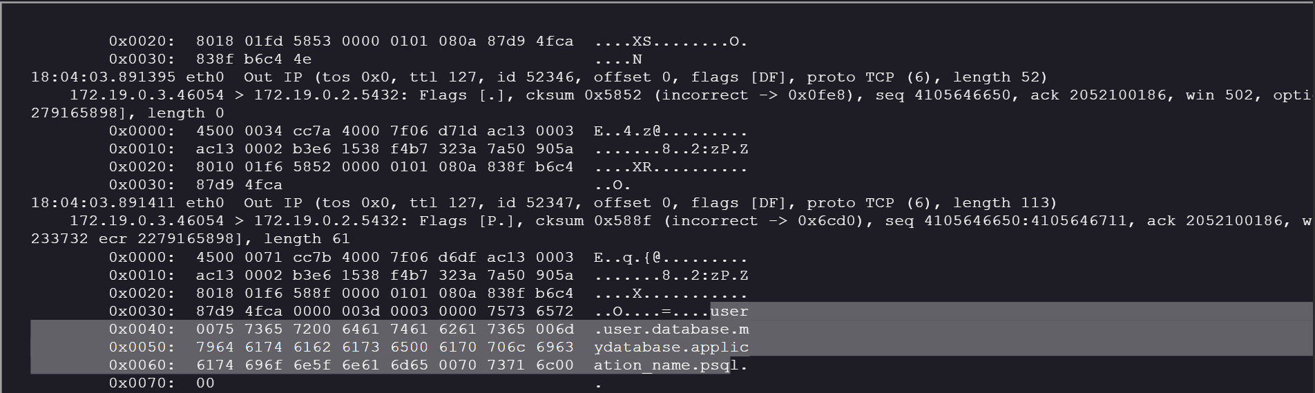 user and database name